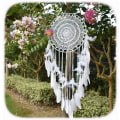 Miniatyrbillede 1 af 5: Stor Boho Drømmefanger Hvid Fjer Macrame Vægophæng Vint