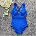 Miniatyrbillede 5 af 5: Dame Ensfarvet Rygløs Badedragt Brede Stropper Ét Stykke Bikinis Sexet Mesh Udhulet Krydsbandage Strandtøj Bikinis Bule M Bule M