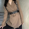 Miniatyrbillede 2 af 5: Læder Western Style Bred Talje Underbust Waspie Korset (Sort 1) Black 1