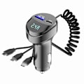 Pikkukuva 1 / 5: Auton puhelimen pikalaturi, pidennettava latauskaapeli, 2 USB-porttia, 5