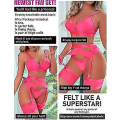 Miniatyrbillede 3 af 5: Sexet lingerisæt til kvinder 4 dele BH og trussesæt med strømpebånd Strappy lingerisæt med lårbånd.XL.pink Pink XL