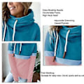 Miniatyrbillede 4 af 5: Dame Hættetrøjer Ensfarvet Farveblok Turtleneck Hættetrøje Dame Casual Hættetrøje til Efterår Vinter Søblå og Pink L