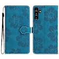 Miniatyrbillede 1 af 5: Til Samsung Galaxy S23 FE PU Læder Blomster Præget Telefon Cover Stødsikkert Stativ Wallet Cover Style D
