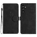 Miniatyrbillede 1 af 5: Til Samsung Galaxy S23 FE PU Læder Blomster Præget Telefon Cover Stødsikkert Stativ Wallet Cover Style A