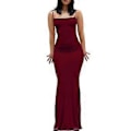 Miniatyrbilde 2 av 5: Dame Lounge Spaghetti Stropp Maxi Kjole Elegant Ensfarget Ermeløs Bodycon Kjole for Strandfest