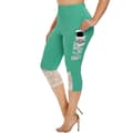 Kvinnor Slim Capri Byxor Spets Sömmar Leggings Elastiska Yoga Byxor Green L