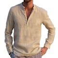 Miniatyrbilde 1 av 2: Herre Kragefri Langærmet T-shirt Grandad Skjorte Knap Pullover Toppe..