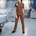 Miniatyrbilde 2 av 5: Skrubbsett Myk Topp og Joggebukser for Dyrepleier Skjønnhetssalong SPA Kosmetologi (Brun XL) Brown XL