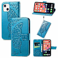 Miniatyrbillede 1 af 5: Butterfly Love Flower Læder Etui Til iPhone 13 mini Blue