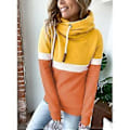 Miniatyrbillede 2 af 5: Dame Hættetrøjer Ren Farveblok Turtleneck Hættetrøje Dame Casual Hættetrøje til Efterår Vinter Gul og Orange XL