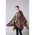 Pikkukuva 4 / 5: Kahvi Cashmere Poncho Wrap kukkakuvioilla ja hapsureunoilla