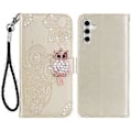Miniatyrbillede 1 af 5: Til Samsung Galaxy S24 FE Wallet Case Ugle Blomst Præget Rhinestone Læder Cover Style D