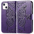 Miniatyrbillede 2 af 5: Butterfly Love Flower Læder Etui Til iPhone 13 mini Dark Purple
