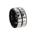 Miniatyrbillede 1 af 5: Unisex sort ægte læder sølv pyramide nitter armbånd 80'erne