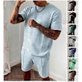 Miniatyrbillede 2 af 5: Atletisk 2-delt sæt til mænd, trænings T-shirt og shorts kombination grey M