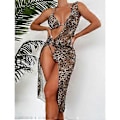 Pikkukuva 4 / 5: Naisten leopardikuvioinen kolmio-halter-bikini uimapuku peiteasulla Maxi-mekko 3-osainen uima-asu rantavaatteet S S
