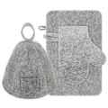 Miniatyrbild 1 av 2: 1 Set Filt Bastuhatt Handske Och Kudde Set Andningsbar Bastuhatt Badrum Bastutillbehör Grey
