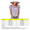 Miniatyrbilde 5 av 5: Lilla XL Hul Ruffle Erme Bluse V-hals Ensfarget Kortermet Bluse Topp for Kvinner Dame Jente