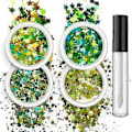 Miniatyrbild 1 av 5: 4 Ask Glitter Paljettset Glitterkit Smink Glitter Ansiktsglitter Kroppsglitter Paljett Nagelglitter Paljetter för Naglar Ansikte Set of 14