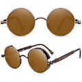 Pikkukuva 3 / 4: Aikuisten Vintage Steampunk Cyberpunk Pyöreät Aurinkolasit Klassiset Pyöreät Lasit Brown Frame Brown Lenses