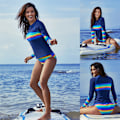 Miniatyrbilde 3 av 5: Dame Langarmet Rash Guard Atletisk Svømmetøy Aztec Tankini Sett