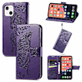 Miniatyrbillede 1 af 5: Butterfly Love Flower Læder Etui Til iPhone 13 mini Dark Purple