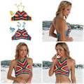 Miniatyrbild 2 av 5: Virkat halterneck strandtopp för damer, virkad crop top, virkad halterneck crop top, blå S Blue S