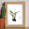 Miniatyrbilde 4 av 4: 3 stk. Uinnrammet abstrakt akvarellfuglplakat – Kolibri og Flo
