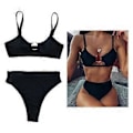 Miniatyrbillede 4 af 5: Bikinisæt med stropper, højtaljet brasiliansk badetøj, strandrejse, badedragt, tankini (Sort 1 L) Black 1 L