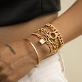 Miniatyrbillede 4 af 5: 5 stk. Guld Kæde Link Armbånd til Kvinder, 14K Guldbelagt Dainty A