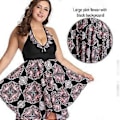 Miniatyrbilde 3 av 5: Tankini-badedrakt med blomsterprint og volangkant for damer i store størrelser, 2-delt badedrakt - Svart (style5574)
