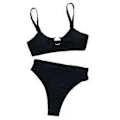 Miniatyrbillede 2 af 5: Bikinisæt med stropper, højtaljet brasiliansk badetøj, strandrejse, badedragt, tankini (Sort 1 L) Black 1 L