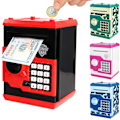 Miniatyrbillede 1 af 9: Elektronisk sparegris ATM pengeskab, bank automatisk rullende ATM sparegris, velegnet til drenge og pigers fødselsdagsgave legetøj (sort og rød)