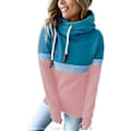 Miniatyrbillede 1 af 5: Dame Hættetrøjer Ensfarvet Farveblok Turtleneck Hættetrøje Dame Casual Hættetrøje til Efterår Vinter Søblå og Pink L