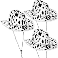 Miniatyrbillede 1 af 5: 3 stk. Ko-print cowboyhatte til mænd og kvinder, hvid/sort - tema, til vest