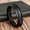 Miniatyrbild 1 av 5: Armband i läder för män, armband i natursten