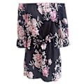 Miniatyrbillede 1 af 5: Dame Casual Blomsterprint Off Shoulder Trompetærme Swing Kjole (style6076)