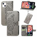 Miniatyrbillede 1 af 5: Butterfly Love Flower Læder Etui Til iPhone 13 mini Grey