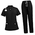 Miniatyrbilde 4 av 5: Skrubbsett Myk Topp og Joggebukser for Dyrepleier Skjønnhetssalong SPA Kosmetikk (Svart M) Black M