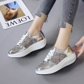 Miniatyrbillede 3 af 3: Kile Sneakers til kvinder, Blanke snørebånd Wedge sko, Åndbare højdeforøgende sko Træsko.41.sliver