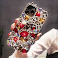 Pikkukuva 3 / 4: Kotelo yhteensopiva iPhone 13 Pro Max:n kanssa, 3D käsintehty ylellinen kiiltävä kristalli glitter strassi jalokivet kirkas kova PC-kotelo punainen A