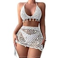 Miniatyrbillede 1 af 5: Dame 2-delt Hæklet Badedragt Muslingeskaller Halter Bikinitoppe og Udhulet Højtaljet Strandnederdel Sæt Gaver Hvid M White M