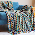 Miniatyrbillede 1 af 5: Boho Kastanbløde Tæpper Udendørs Strikket Tassel Tæpper, (Blå 50x60