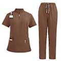 Pikkukuva 3 / 5: Pesuasetti pehmeällä yläosalla ja joggers-housuilla lemmikkieläinten trimmaajille, kauneushoitoloille, kylpylöille, kosmetologialle (ruskea XXL) Brown XXL