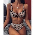Miniatyrbillede 5 af 5: Bikinisæt med stropper, højtaljet brasiliansk badetøj, strandrejse, badedragt, tankini (Leopard M) Leopard M