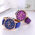 Miniatyrbillede 3 af 5: Nyt Moderigtigt Dame Læderbånd Rustfrit Stål Quartz Analogt Armbåndsur purple