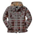 Miniatyrbilde 3 av 4: Vattert Tykk Rutete Langermet Løs Jakke Herre Hettegenser Vattert Foret Flanell.2XL.Brun Brown 2XL