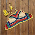 Miniatyrbillede 5 af 5: Hæklet halterneck badedragt top til kvinder, justerbar snor, polstret hæklet crop top, justerbar rygbinde, gul M Yellow M