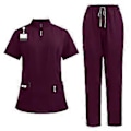 Miniatyrbilde 5 av 5: Skrubbsett Myk Topp og Joggebukser for Dyrepleier Skjønnhetssalong SPA Kosmetikk (Mørk Rød M) Dark Red M