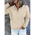 Miniatyrbillede 4 af 5: Dame Knap Front Hættetrøje Pullover Langærmet Efterår Vinter Sweatshirt Top SweaterM( style1907)